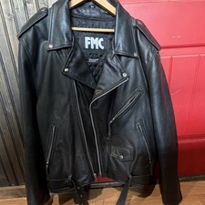 FMC Black Leather Motorcycle Biker Jacket Size 52 Thinsulate Insulated