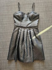GUESS Los Angeles Metallic Silver Jacquard Skater Dress Sweetheart Party Mini 2