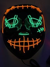 LED Halloween Mask Purge Wire 2 COLOR Glow Light up Flashing MaskOrange, Green