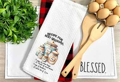 Recipe for Best Grandma, Waffle Weave Dish Towel/Dish Cloth, Micro Fiber (T562)
