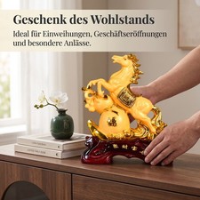 Deko Pferd Skulptur aus Harz &ndash; Gold Pferd Figur f&uuml;r Zuhause & B&uuml;ro