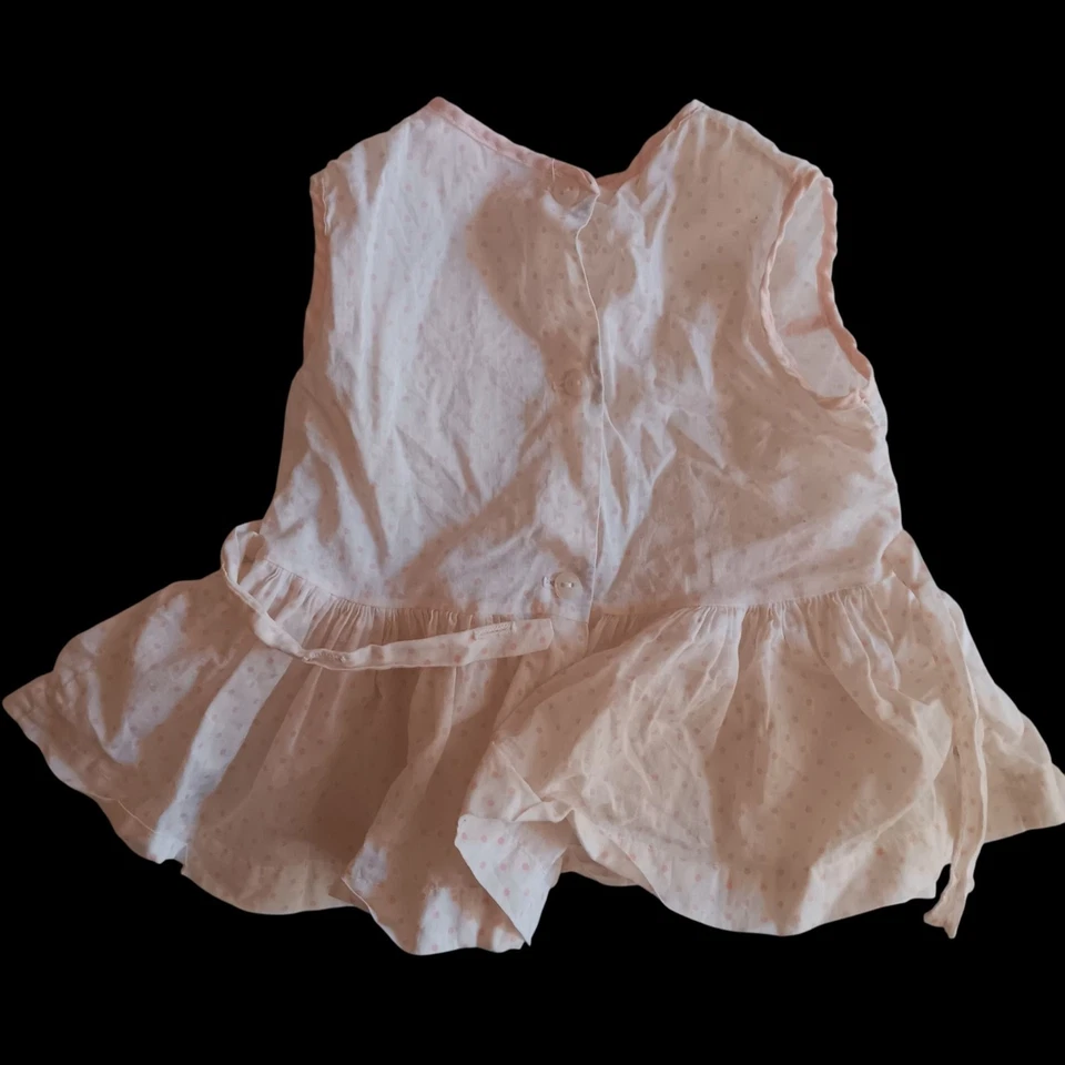 Винтажный 1T 18 м Baby девочек платье розовый горошек 1950-х без рукавов оборки кромки 1 из 1 - Изображение 3 из 4