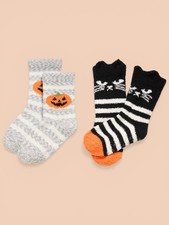 Old Navy Baby Boys Girls Cozy Socks 2-Pack Pumpkin Black Cat Striped Size 6-12M
