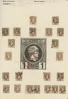 1886-95 1 Lep mint and used selection with rear brim of Petassus plate flaw
