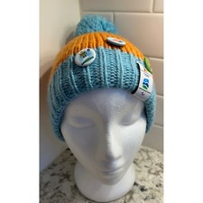 Vancouver 2010 Olympic Winter Games Kids Beanie Hat Orange Blue Pom Pom Buttons