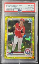 2020 Bowman Draft Evan Carter Chrome Sapphire 1st Yellow /99 PSA 10 #BD-126