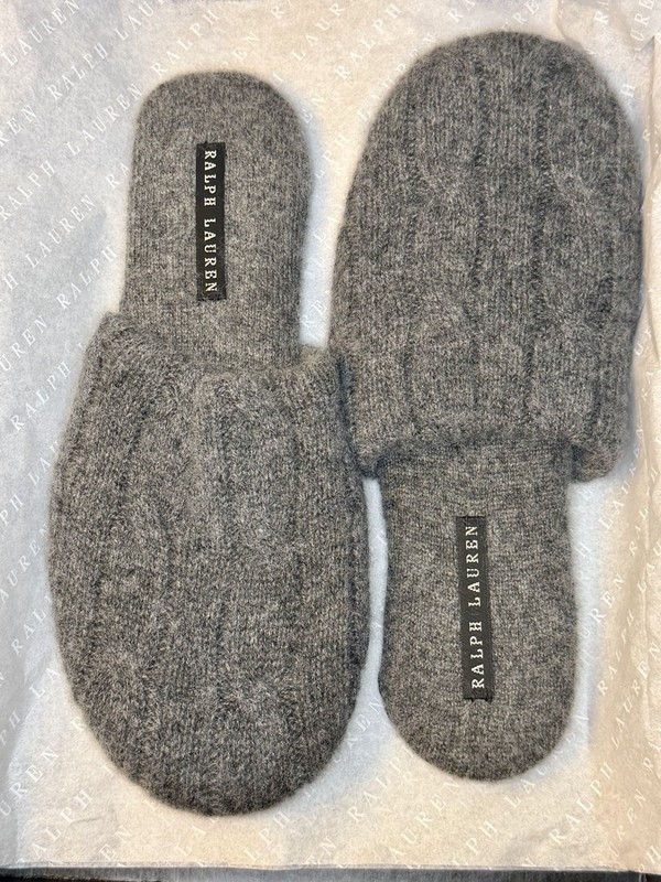 Vintage Ralph Lauren Cashmere Cable Knit Slippers Gray Size 8 Unisex New