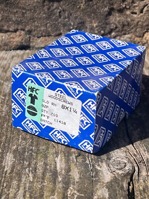 Vintage HFC 8 x 1, 1/4'' BZP Domkopf Schlitz Stahl Holz Schrauben Box 200