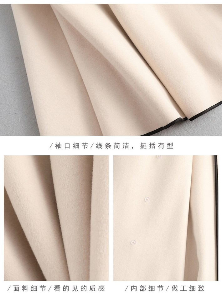 Small Lapel Cashmere Coat For Women's Loose Fitting Medium Length Style