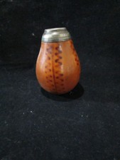 Vintage Mate Gourd Cup with black lineal zigzag  designs and Germafn silver rim