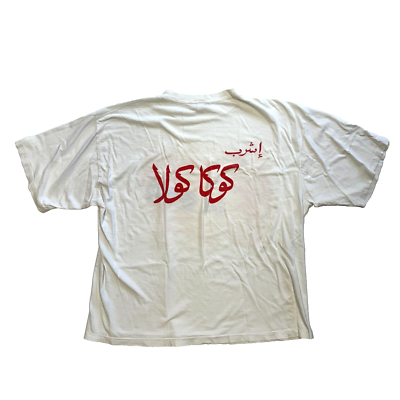 T-shirt Vintage Coca-Cola Arabe – Football Coupe Du Monde, Blanc, Taille XL, Occasion