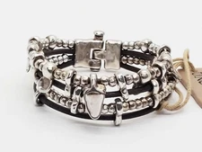 UNO de 50 "Omariba" Silver Plated Bead Brown Leather Bracelet