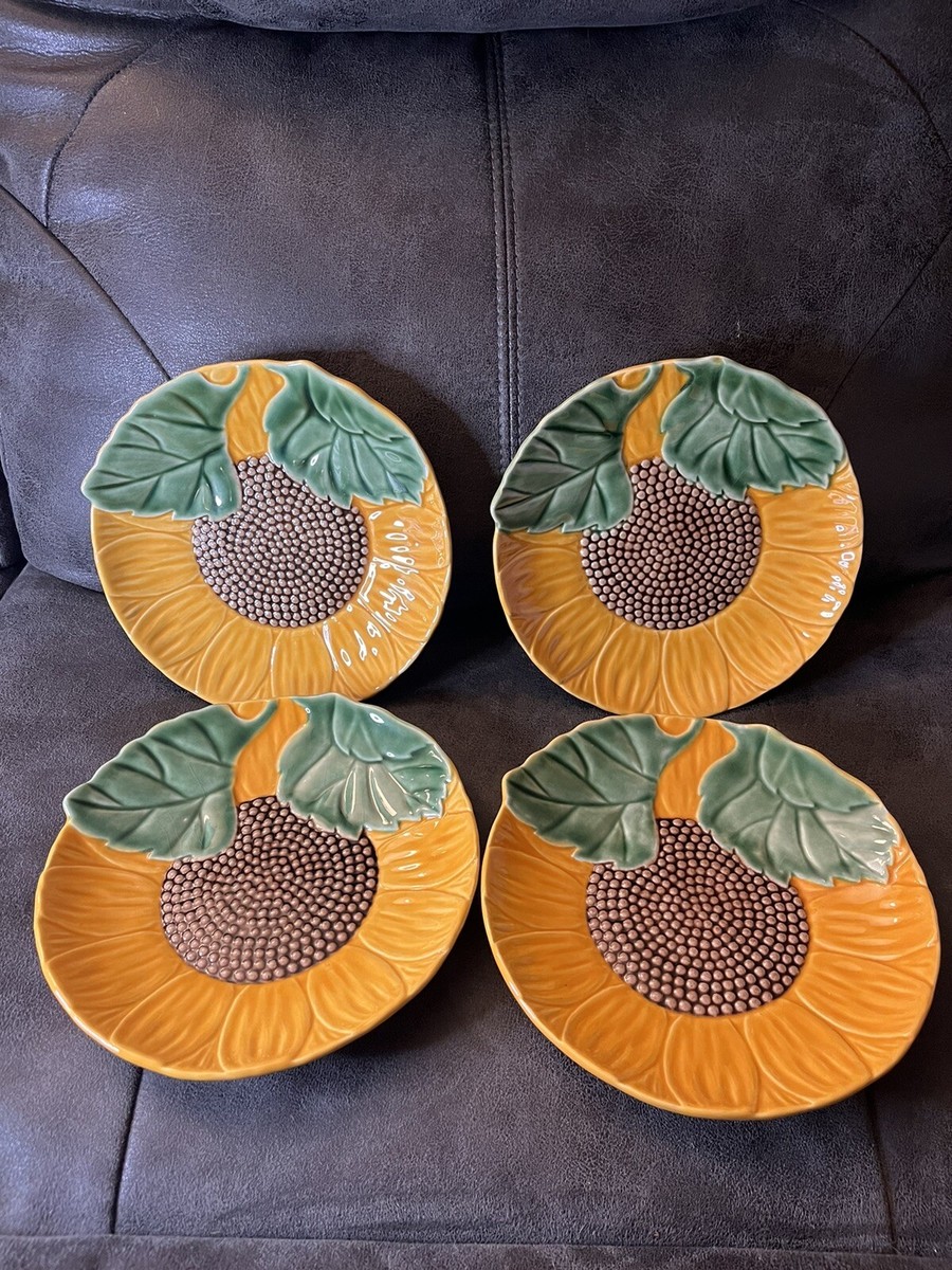 食器 Bordallo Pinheiro Sunflower Salad Plates VTG Set Of 4 Bordallo Pinheiro 8”Sunflower Salad Plates