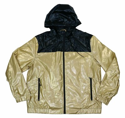 Alfani Men's Glitterati Full Zip Hooded Windbreaker Jacket L NWT Gold/Black