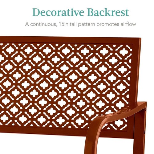 2-Person Rust Metal Outdoor Geometric Garden Bench - Picture 4 of 7