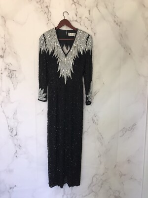 Vintage Black Tie By He-Ro Ind. Womens Dress Size 4 Black Long Sequin  Beaded | eBay