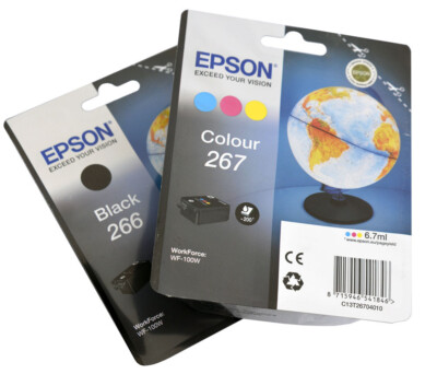 SET SCHWARZ + COLOR TINTENSET EPSON 266 + 267 EPSON FÜR WF-100 WF-110 W GENIUNE
