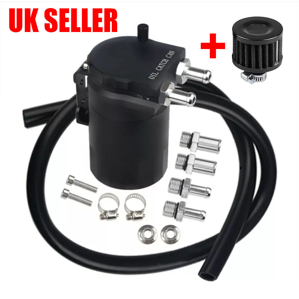 Oil Catch Can Kit Breather Baffled Reservoir Tank 300ML Aluminum Hose Universal