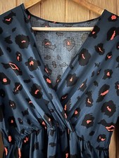 Shein Ladies Green & Coral Animal Print Midi Wrap Style Dress Size M