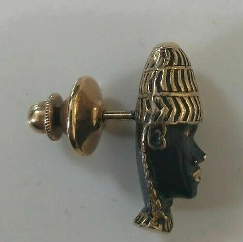 Vintage Enamel African Head Theater Mask Cuff Link Pin Jewelry Art Deco Goldtone