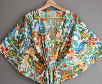 Frida Kahlo Printed Night Maxi Gown Dress Indian Kimonos Caftan Gown Robes US