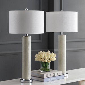 Safavieh Lighting 32-inch Ollie Faux Snakeskin Cream Table ...