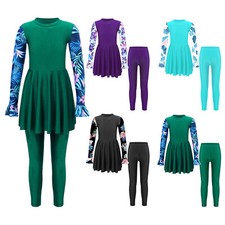 Kids Girls Swimsuit Bathing Short Dress With Pants Diving Suit Swimwear Wetsuit