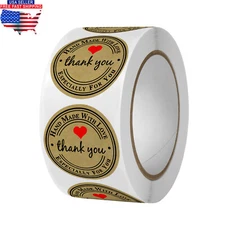 Hand Made With Love Stickers - Baked With Love - Kraft Style - 500 Per Roll