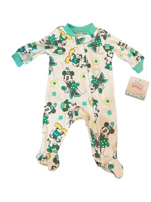 Disney St Patrick s Day Pajamas Footed Pajamas Minnie Mickey Shamrock  Newborn