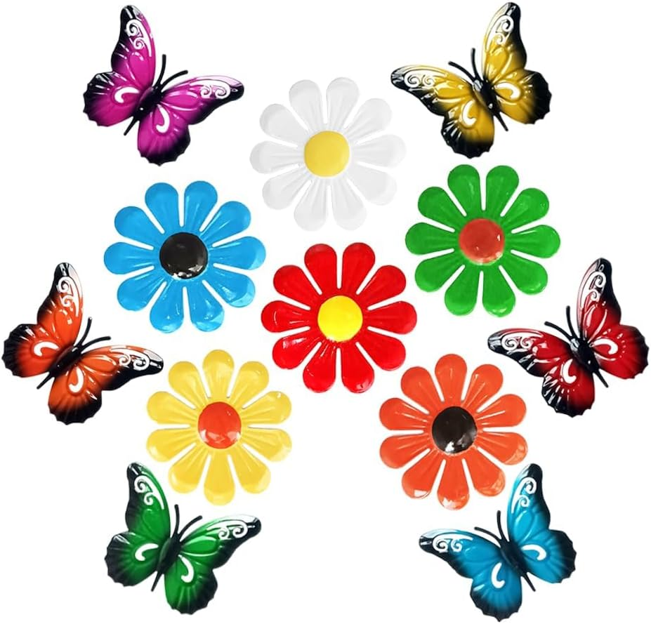 12 Pcs Metal Garden Decor Including 6 Pcs Metal Flowers 6 Pcs Metal Butterflies