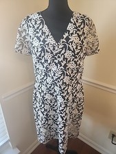 Lauren Ralph Lauren Two-Tone Floral Sheath Dress Blk / Wht Sz 12 Women's 