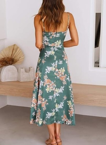 Dokoto Women's Summer Floral Print Spaghetti Strap Sundress V Neck Tie Front Max - Picture 2 of 6