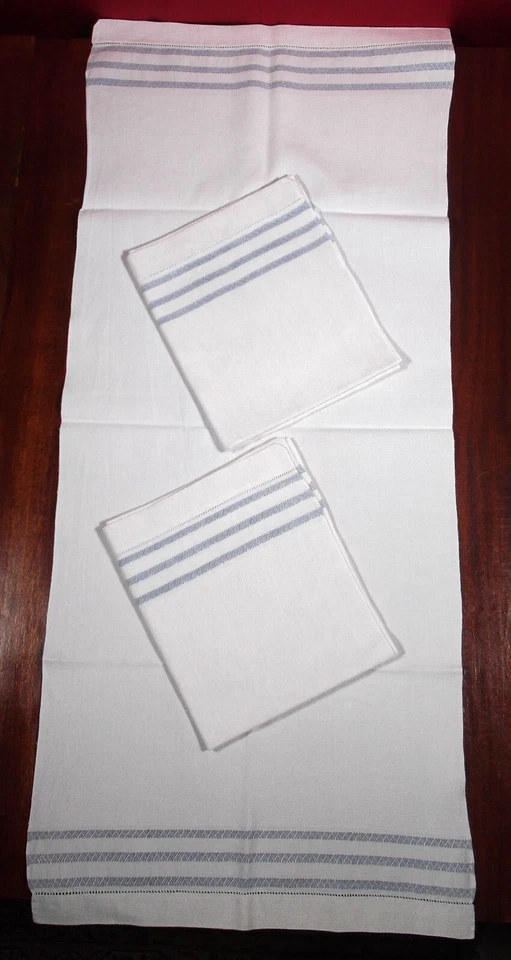 Lot de 3 grands Torchons anciens professionnels à  liteaux bleus - 115/48 cm - Photo 2/4