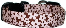 Cute Little Pink  Brown Flowers Handmade Dog Collar