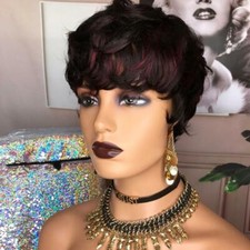 Pixie Cut Short Burgundy Pixie Wigs mixed Color Red F1B/99J