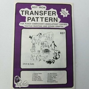 Pretty Punch Hot Iron Color Coded Transfer Pattern #837 Animals 2x4 To 3x9
