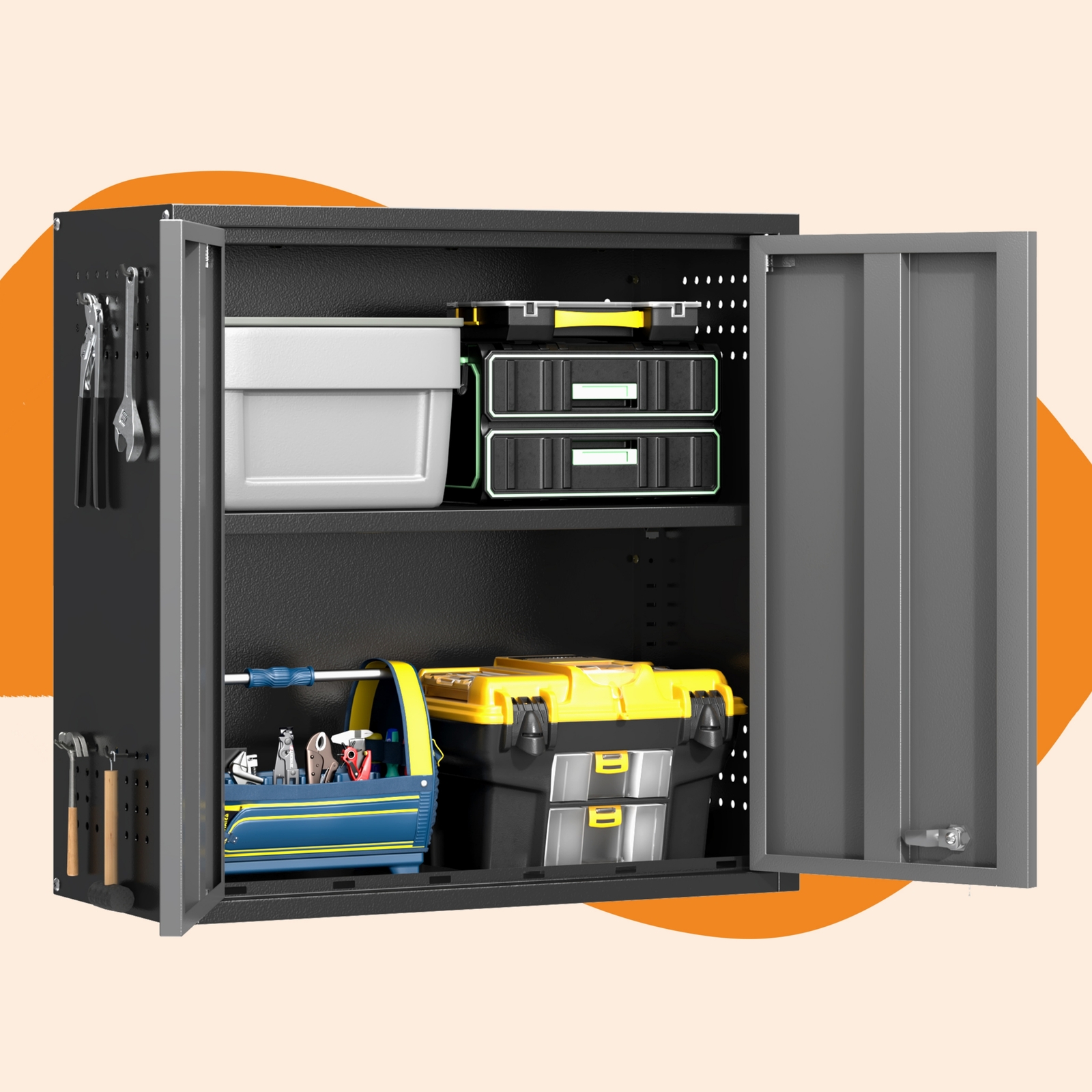 Wall-Mounted Metal Storage Cabinet with 2 Doors and Adjustable Shelf for Garage