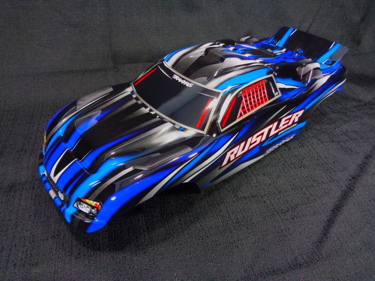 Traxxas Rustler 2wd Painted Blue Black Body Shell Lid Clipless BL-2s XL-5