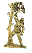 Vintage Apple Picker Brass Wall Hanging 19th Century Copy Heavy 7331 Star Stamp