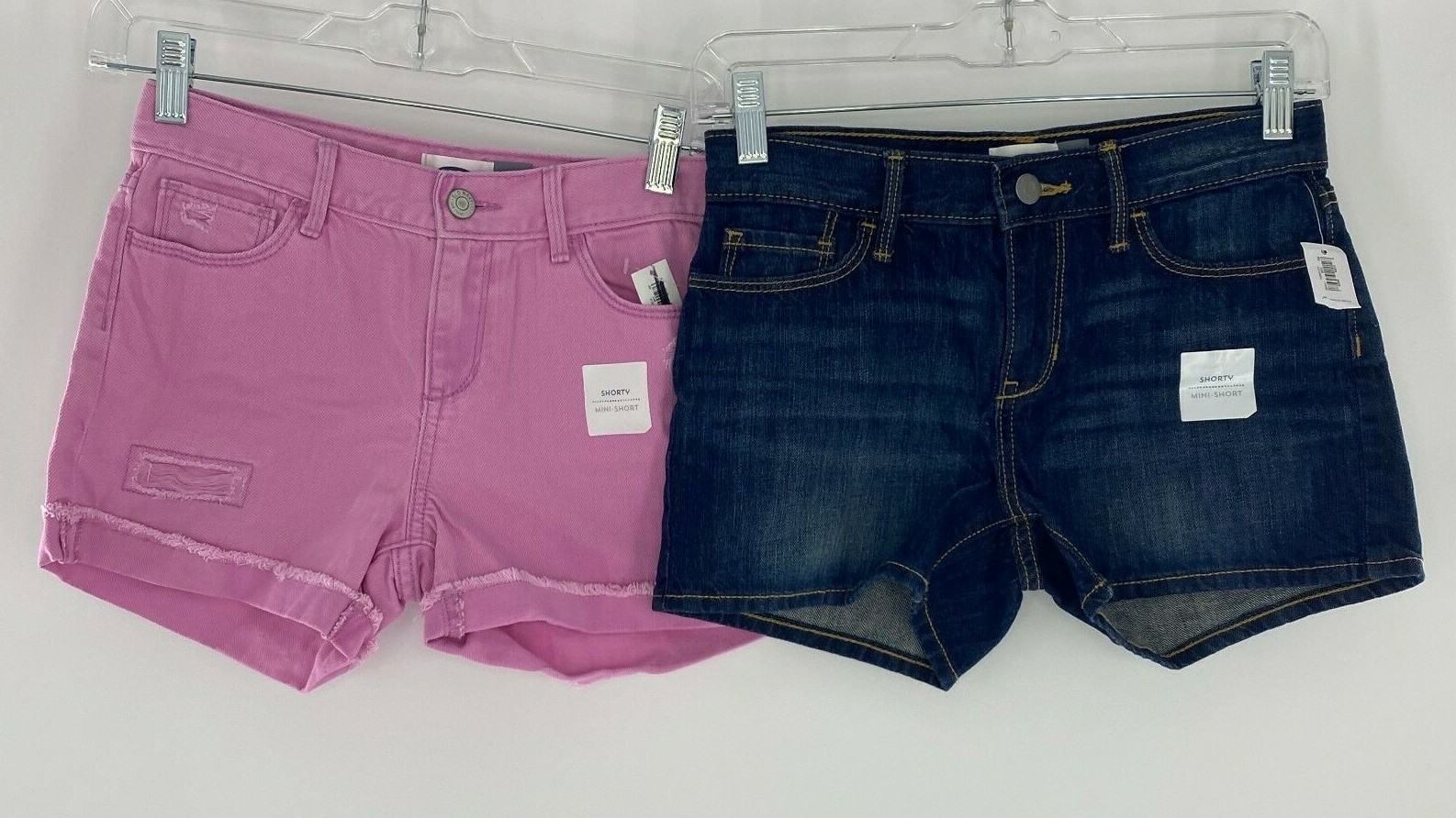 2-PC Old Navy Jean Mini-Shorty Adjustable Cuffed Pink Denim Shorts Girls 12