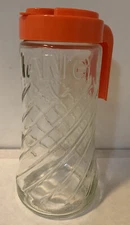 Vtg Tang 70's Anchor Hocking Juice Clear Glass Pour Embossed Pitcher Orange Lid