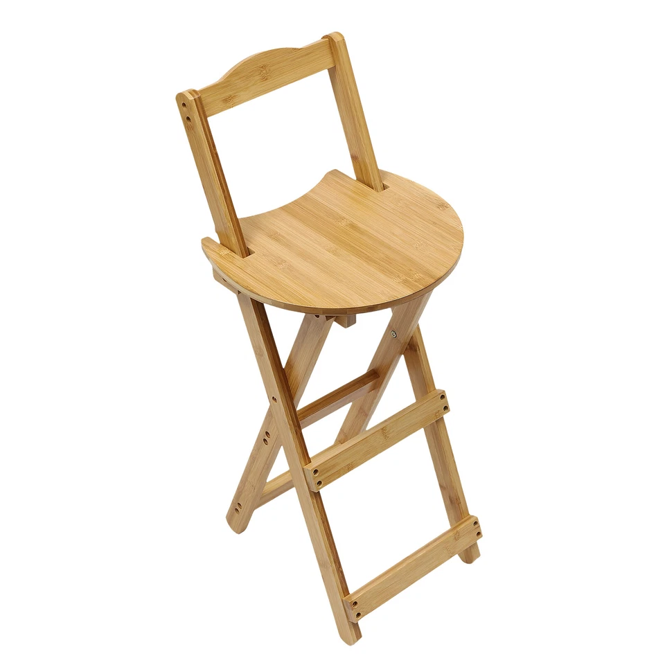 Portable Bamboo Stool Tall Chair Foldable Bar Stool Porch Kitchen Chair 100kg US - Image 3 of 4