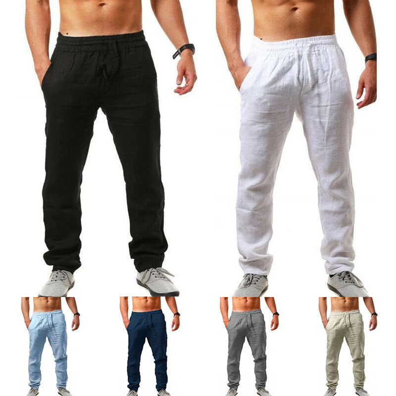 ❀Casual Men's Drawstring Straight Pants Loose Cotton Linen Trousers Beach Pants