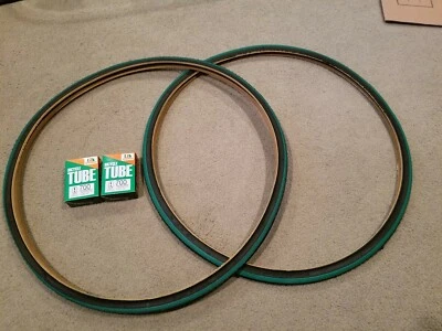 TWO(2) DURO 700X25 C BICYCLE TIRES FIXIE TRACK URBAN BLACK N GREEN & 2 TUBES