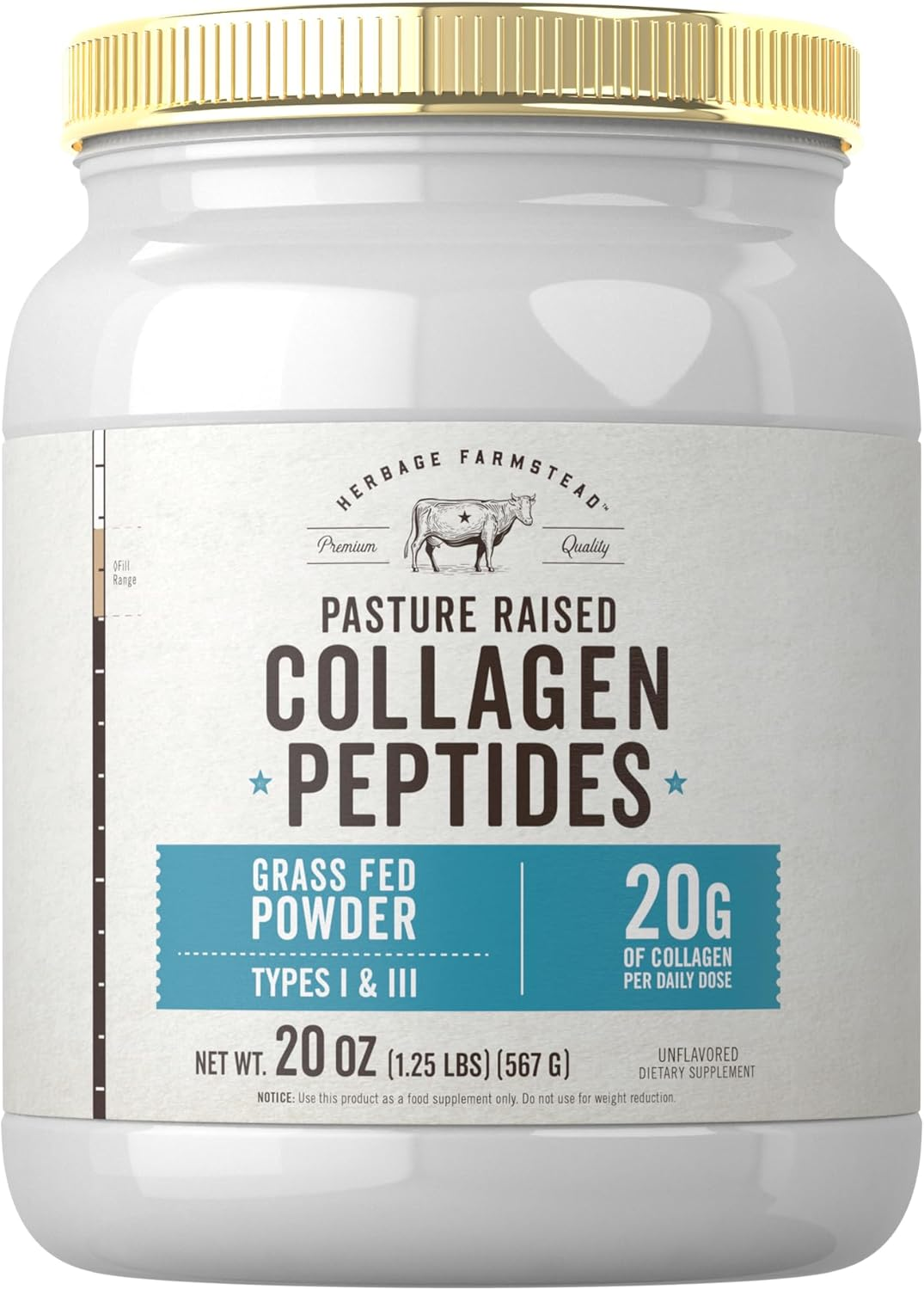 Grass Fed Collagen Peptides Powder 20Oz | Unflavored | Pasture Raised |