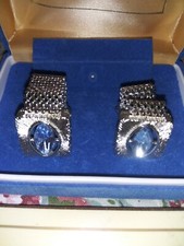 Vintage Swank Blue Stones Cuff Links Set Silver Tone Mens Jewelry With Orig Box
