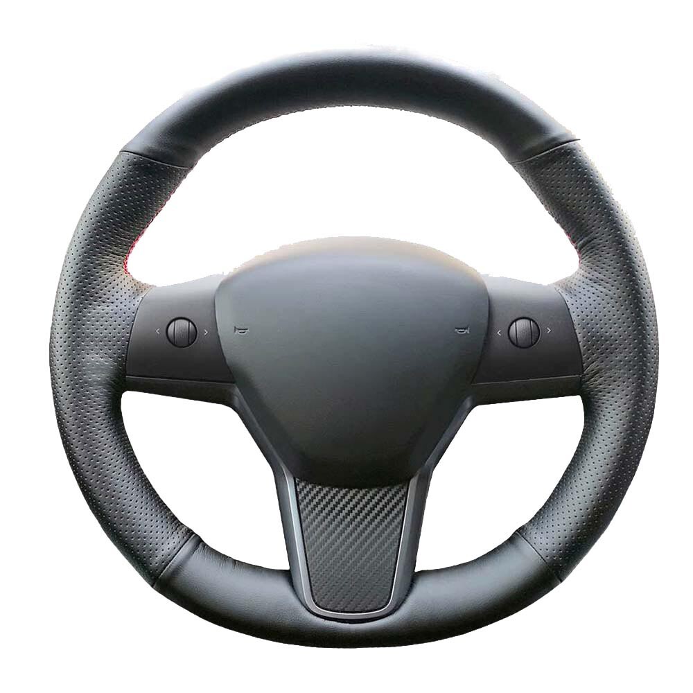 Leather Car Steering Wheel Hand-stitch on Wrap Cover For Tesla Model 3 Model Y