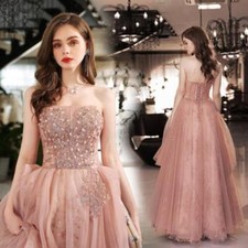 Women Gorgeous Pink Off Shoulder Floral Tulle Princess Dresses Chic Prom Gown