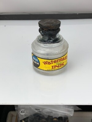 Waterman 2 oz Blue Black  Ink Bottle Made in USA 55 x 71 mm (e342)