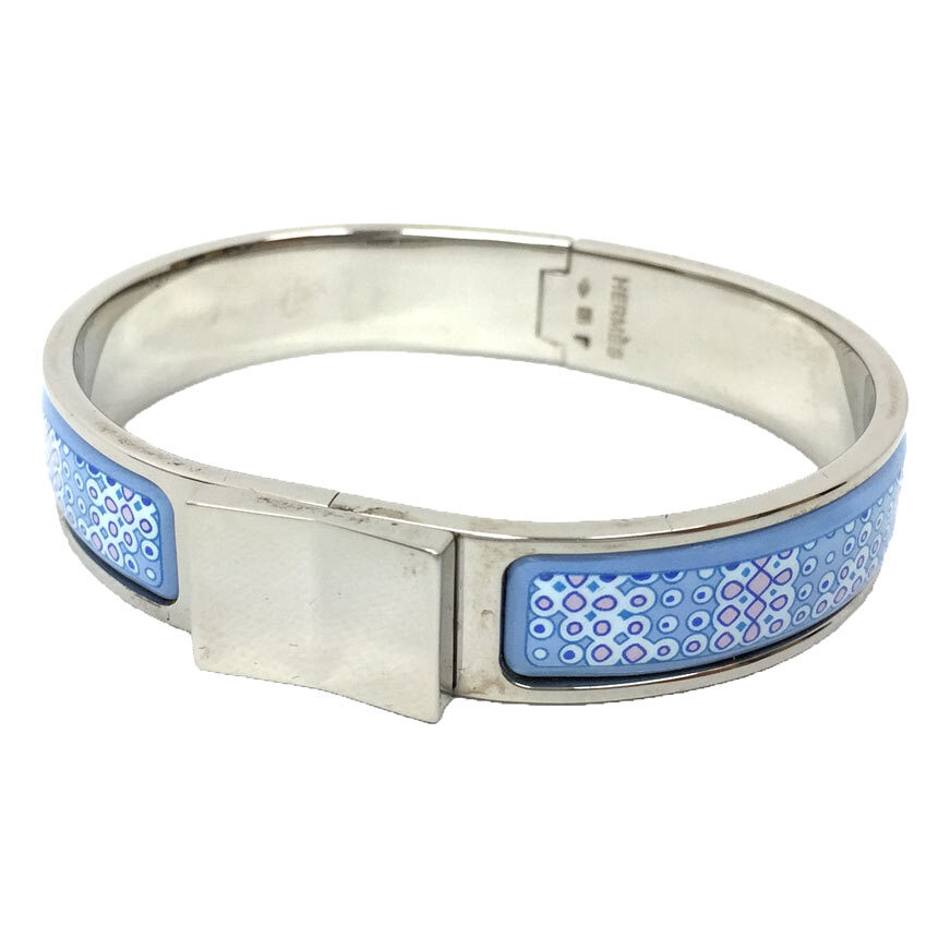 HERMES Click Clack PM H Bangle Silver x Light Blue Bracelet